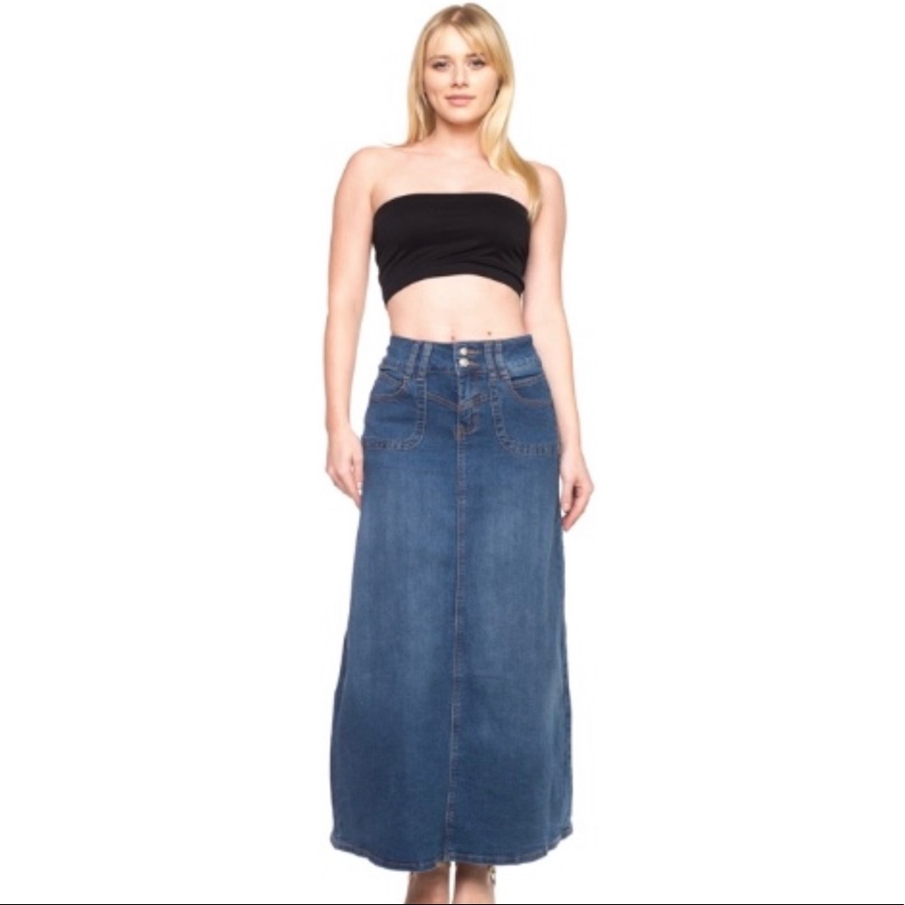 A line Maxi Denim Skirt
